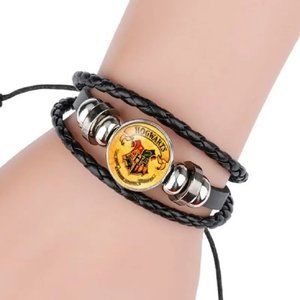 Harry Potter Black Braided Leather Bracelet, Hogwarts Bracelet